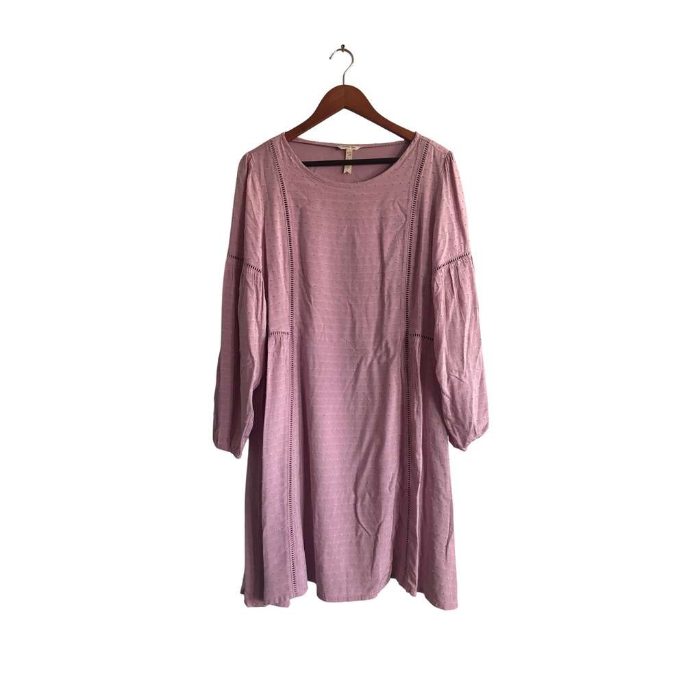 Matilda Jane Mauve Swiss Dot Ladder Lace Trim Long Sleeve Lined Mini Dress‎ L